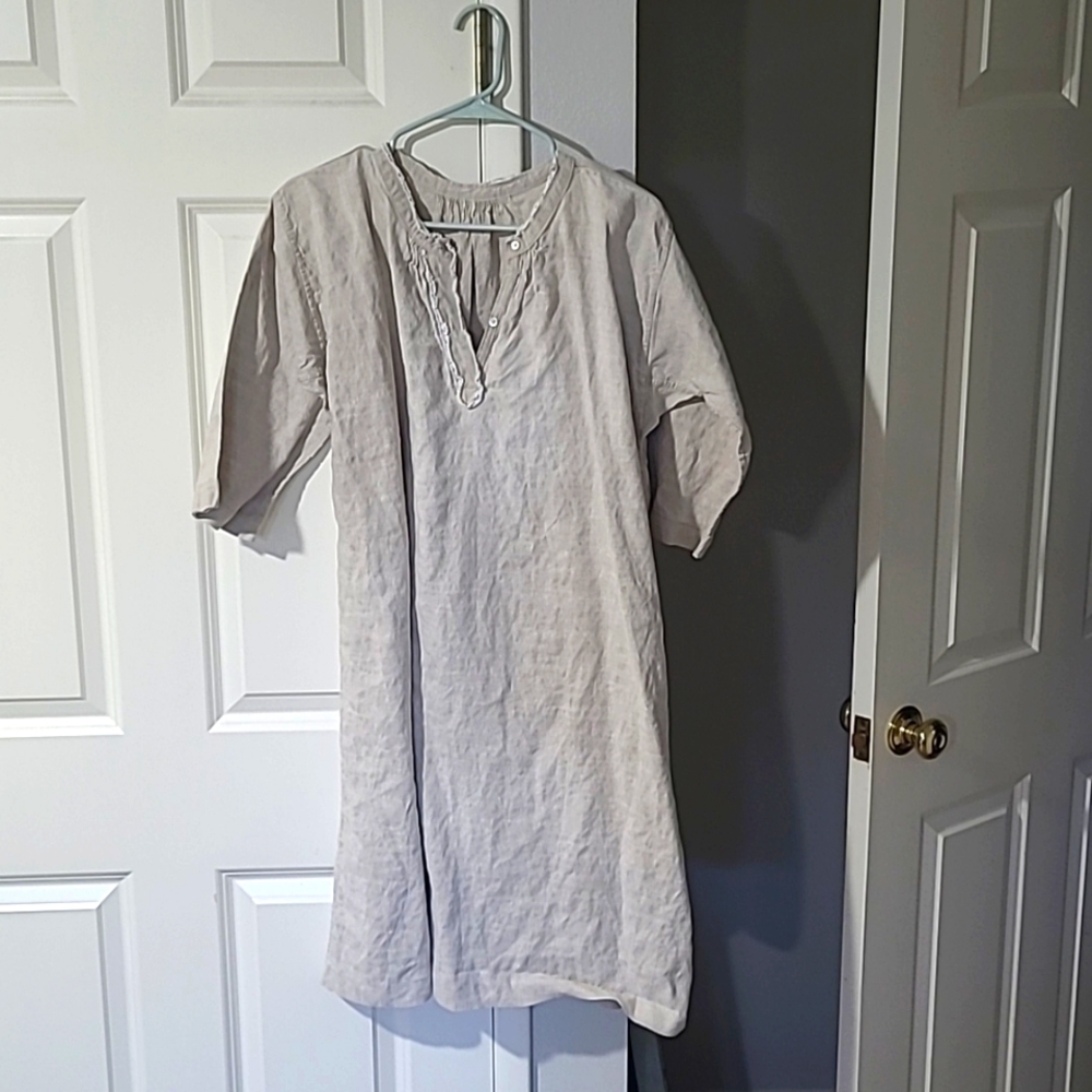 Antique vintage heavy flax linen dress French 1800s 1900s farmhouse chem…